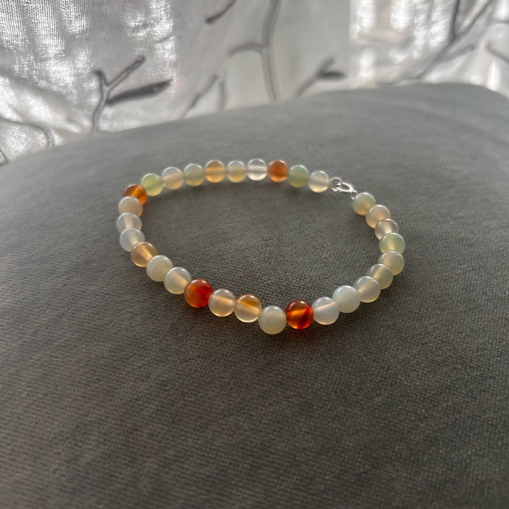 Sterling Silver Agate Gemstone Beaded Bracelet Polished Multi Colour 925 NWOT